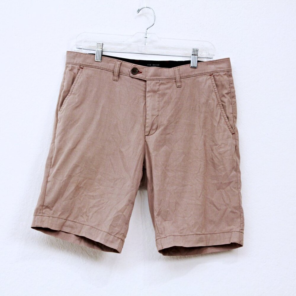 Ted Baker Mid Rise Stretch Cotton Chino Shorts Tan‎ Men 33